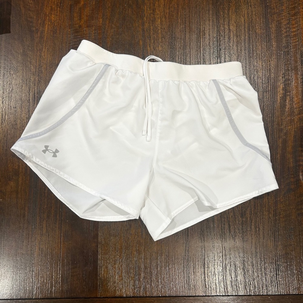 Under Armour Women White HeatGear Loose Fit Running Athletic Shorts Small